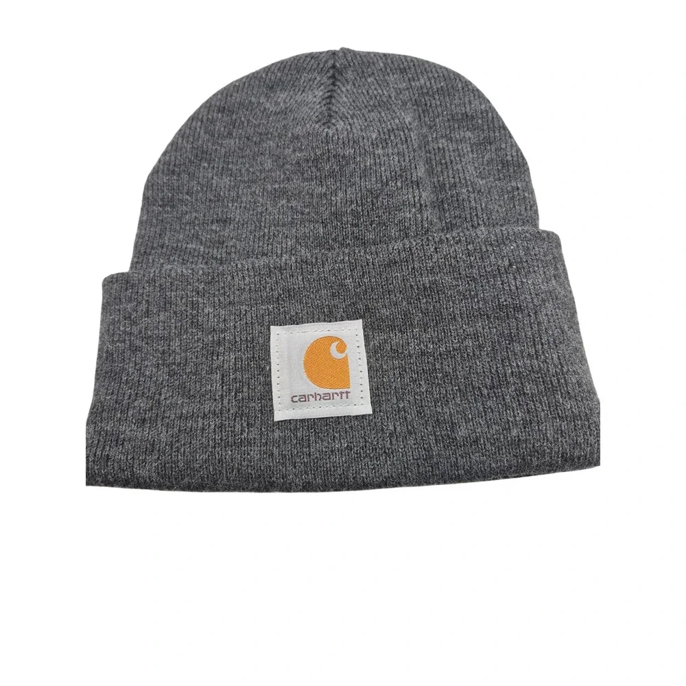 Carhartt Knit Beanie Hat Gray Cuffed Logo Patch‎ Men's